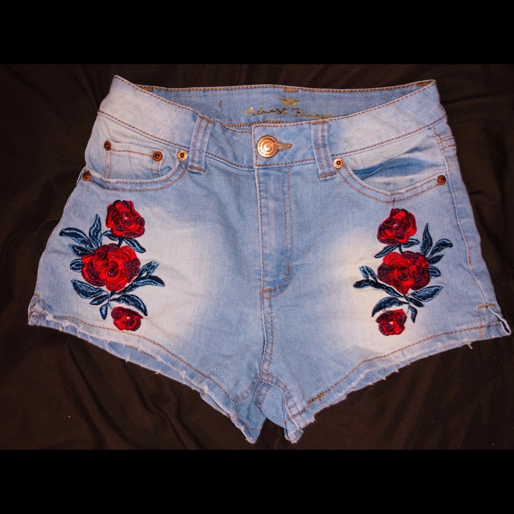 Rose Print Jean Shorts